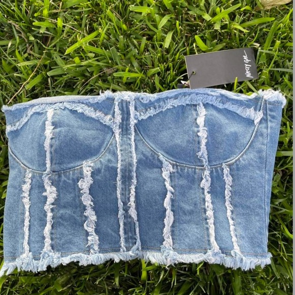 Nasty gal tube top / corset top size 8 (out of stock / dead stock) frayed denim - Picture 2 of 4